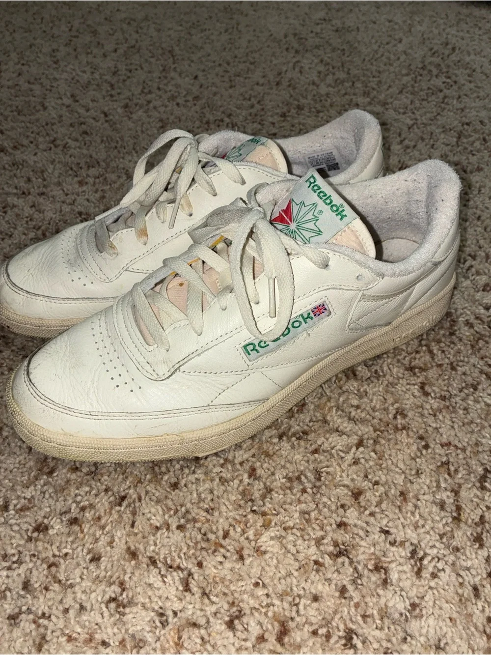Reebok White Leather Sneakers with Green Branding